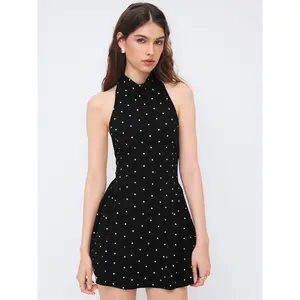 Cider Halter Neckline Polka Dot Backless Ruffle Mini Dress SwimWeek