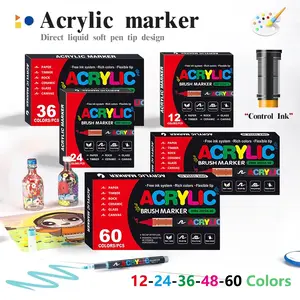 12/24/36/48/60 Colors Acrylic Brush Markers Soft Brush Tip Paint Markers Pen Acrylic Paint Pens For Painting DIY Art Design Stone Canvas Art School Supplies Art Materials Artist Supplies
