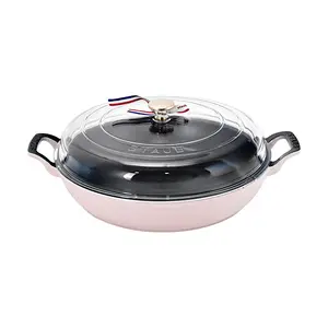 Staub 3.5 Qt Enameled Cast Iron Dutch Oven with Glass Lid, Even Heat Distribution, Moisture Retention, Peony Pink