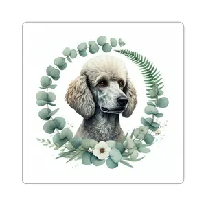 Poodle Kiss-Cut Sticker — Botanical Wreath