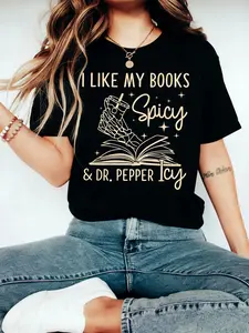Reader Casual Retro T-Shirt - I Like My Books Spicy & Dr. Pepper Icy Bookish Graphic Top