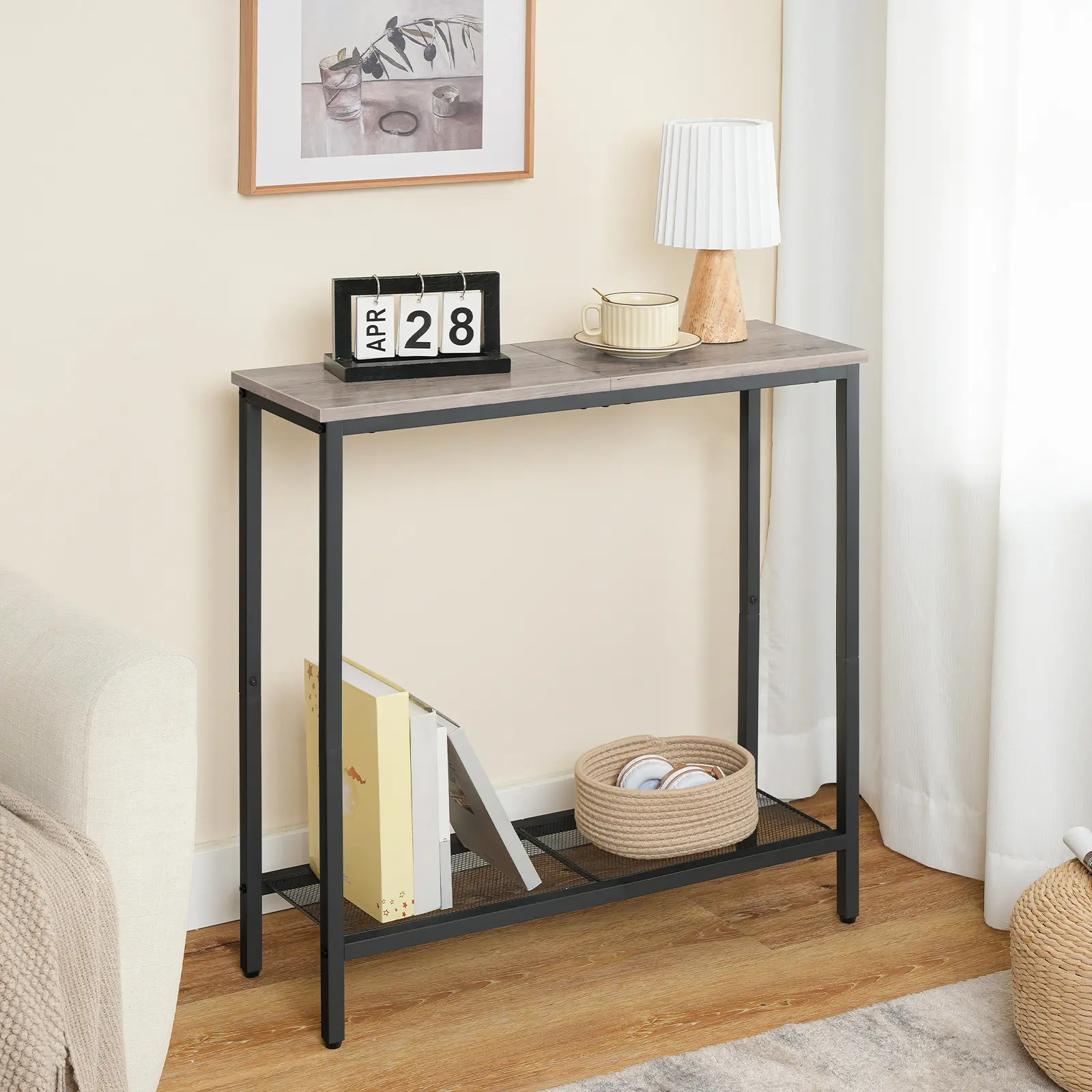 HOOBRO 29.5" Narrow Console Table, Small Entryway Table with Shelf, Thin Side Table for Living Room, Greige and Black Hallway Table HOOBRO 29.5" Narrow Console Table, Small Entryway Table with Shelf, Thin Side Table for Living Room, Greige and Black Hallway Table