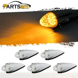 Partsam 5pc Super Bright Amber Yellow 17 LED Clear Lens Torpedo Chrome Cab Marker Top Roof Running Lights Assembly Compatible with/Peterbilt/Freightliner/International/Mack Paccar Semi Truck Side Lamp