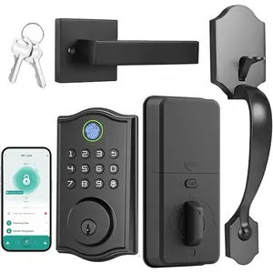 Front Door Lockset, Deadbolt with Handle,/App/Code/Key Unlock, Anti-Peeping, Auto-Lock, Easy Install