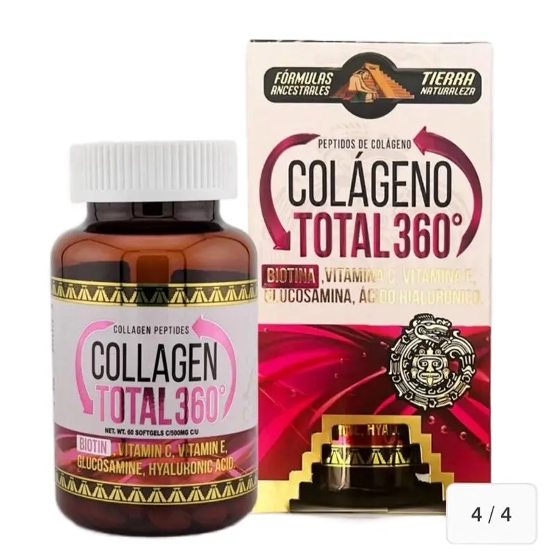 Colageno Total 360 Con Biotina, Vitamina C, Vitamina E, Glucosamine - 60 Softgels Original de Tierra Naturaleza - Producto Original de México Healthcare Fitness Supplement Dietary Edible