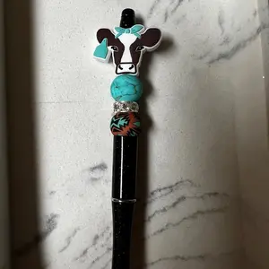 Brown and Turquoise dairy cow Pen| silicone bead pen| silicone beads
