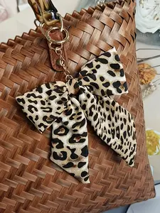 Leopard Print Large Bow Bag Charm Classic Retro Leopard Print Design Sweet And Cool Girl Trendy Style Retro Personality Light Luxury And High-End For Bag Key Earphone Box Friend Gift Birthday Gift