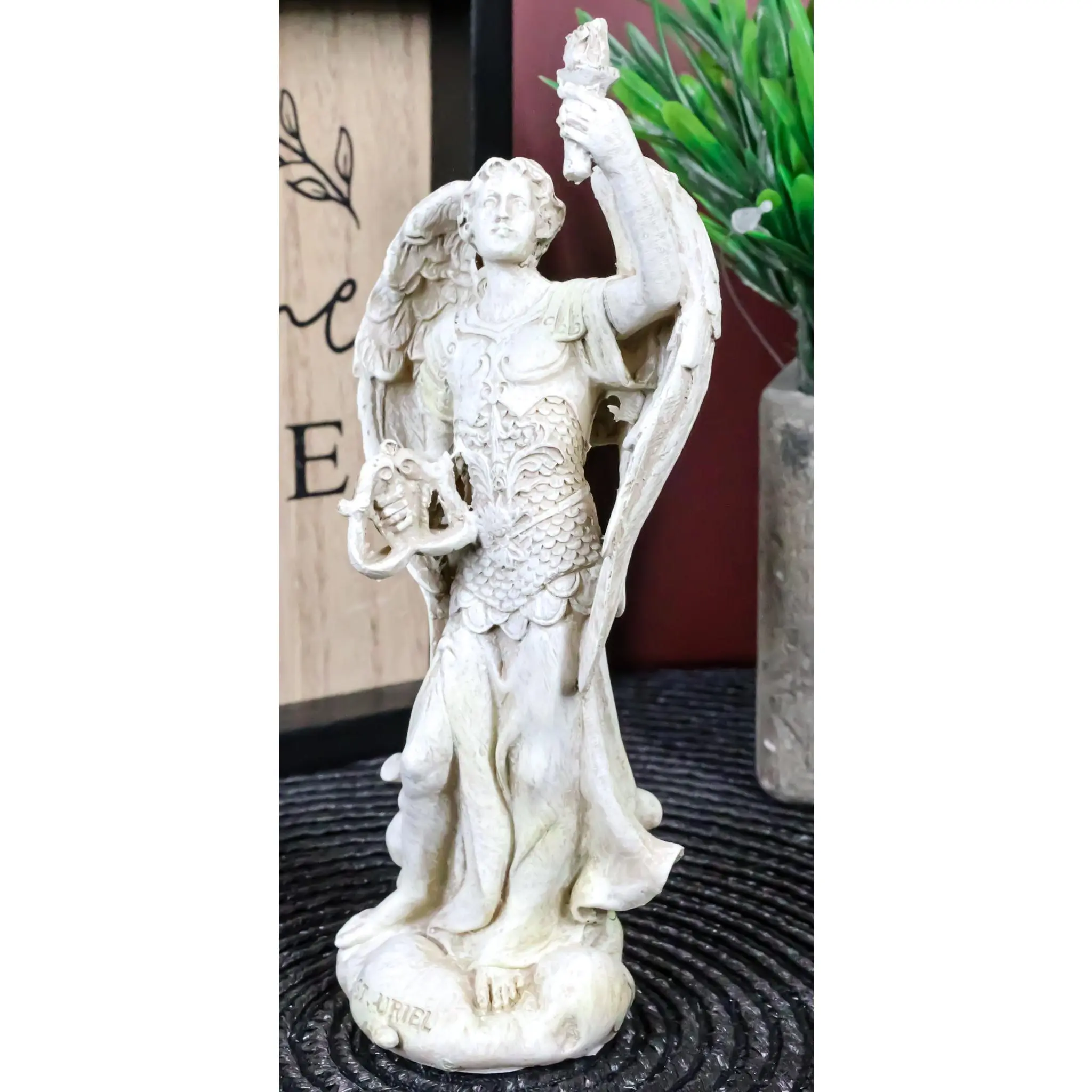 Ebros Archangel Saint Uriel Resin Figurine - 5"H, 2" Deep, Light and Fire of God, Patron of Confirmation, Home Decor Statue, Religious Gift for Special Occasions, 4.75" Tall, 2 1/8" Wide