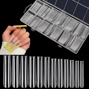 3XL Clear Full Cover Acrylic Nail Tips - Extra Long Tapered Square 240PCS, High Quality ABS Material for Professional Use