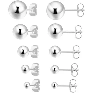 Sterling Silver Earrings for Women: Hypoallergenic 925 Sterling Silver Round Ball Stud Earrings for Women Multiple Piercing 5 Pairs Tiny Stud Earrings 2mm 3mm 4mm 5mm 6mm