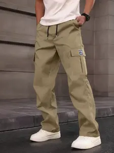 Men's lightweight fashion style! Athletic pants, comfortable and breathable, spring/summer style, straight-leg cut, elastic waistband, regular fit, solid color design, single-side embroidered logo, long pants