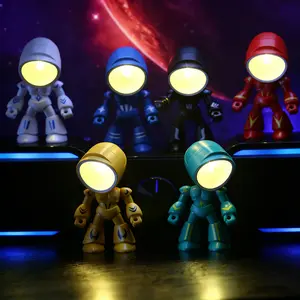 LED Mini Night Light Creative Robot Table Lamp Unique Fun Robot Lamp, Creative Fully Posable Body bot Style Table Cordless Lamp for Bedroom Desk Home Decor
