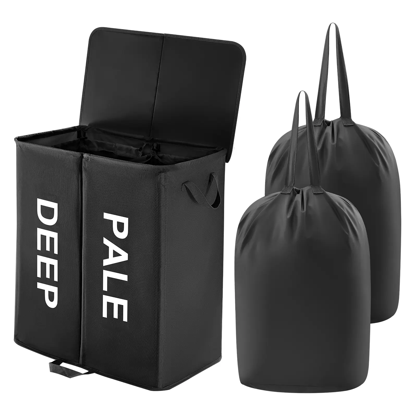 Lifewit Double Laundry Hamper with Lid and Removable Laundry Basket Bags for Bedroom, Bathroom, College Dorm, Laundry Room Organiser Two Compartments