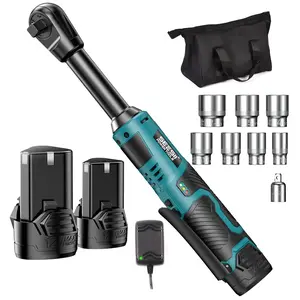 SEESII 3/8" Long Neck Ratchet Wrench Kit, 40Ft-lbs 6" Extended Cordless Ratchet Wrench / 2x2.0Ah Batteries & Fast Charge, Pistola De Impacto, 220RPM Variable Speed Ratcheting Wrench w/ 7 Sockets, dealsforyoudays Outdoorfun