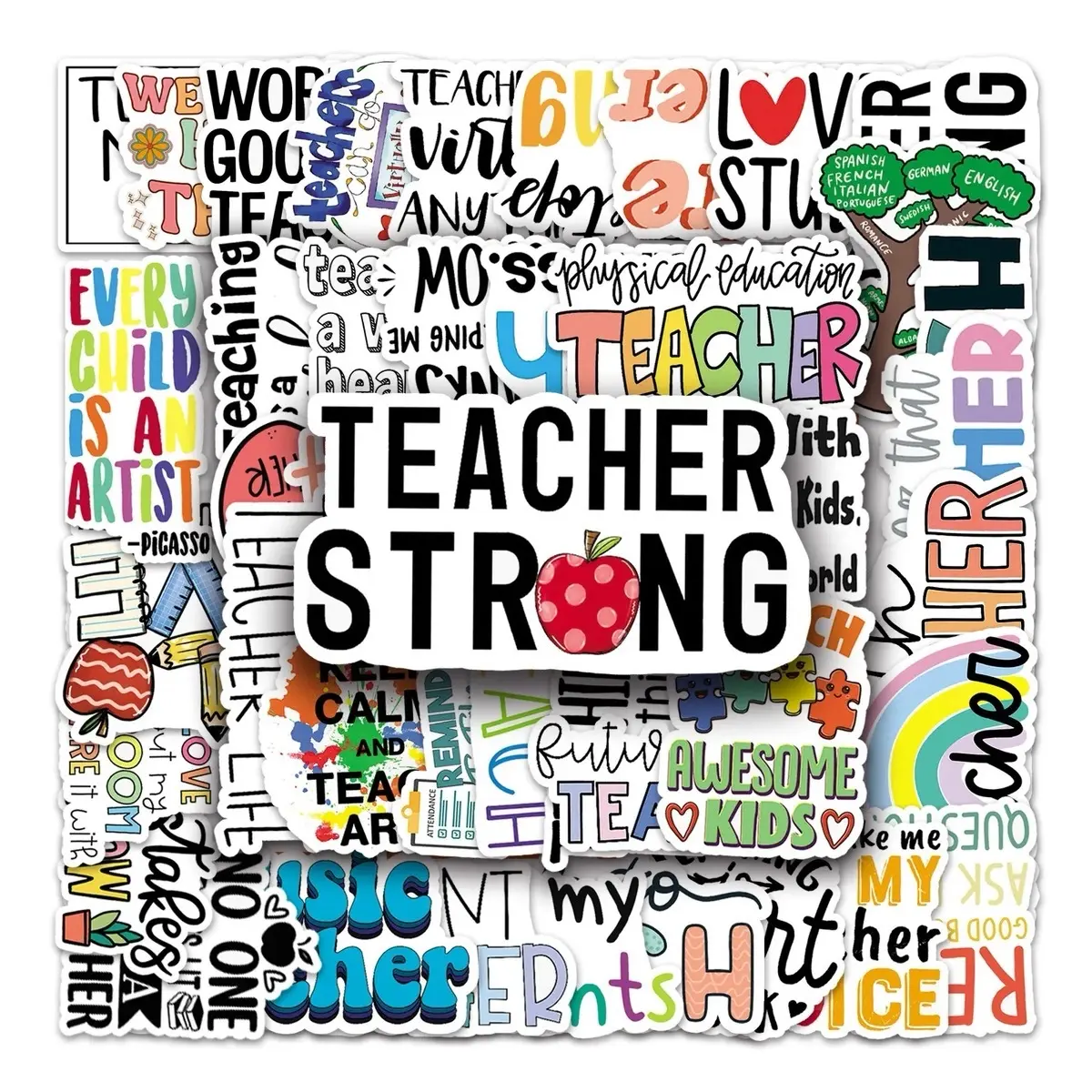 50 PCS ~ Teacher Themed Positive Impact Stickers ~ No Duplicates ~ Great Decals ~ Waterproof
