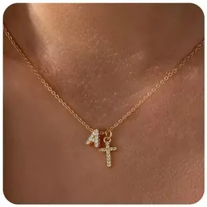 Golden Stainless Steel Initial Necklace - Elegant Jewelry for Women 26 letters A-Z Padent