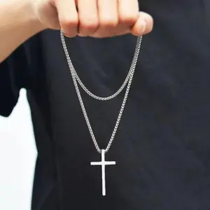 Stainless Steel Cross Necklace for Men and Women (Unisex), Mens Necklaces with 2.5mm Cross Chain