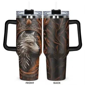 Wolf Pattern Stainless Steel Tumbler, 40oz Insulated Durable Tumbler, Ideal Gift for Animal Lovers and Nature Enthusiasts, Drinkware,Aesthetic Wolf Pattern 40oz Tumbler with Handle,Unique Birthday Present