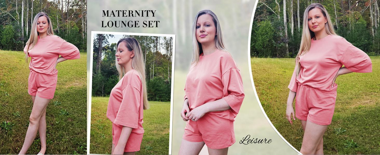 Imily Bela Womens 2 Piece Outfits 3/4 Sleeve Tops and Elastic Waist Shorts Lounge Sets Loungewear