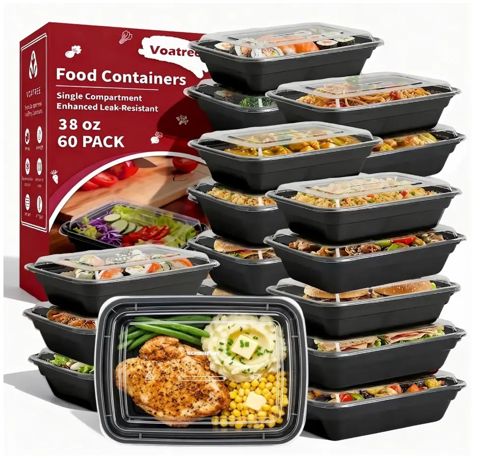 60 Pack Meal Prep Containers with Lids,38 oz,Reusable,To Go | Take Out,Food Storage,Disposable Plastic Lunch Boxes,Sturdy,Freezer,Microwave,Dishwasher Safe,Stackable,Leak-proof