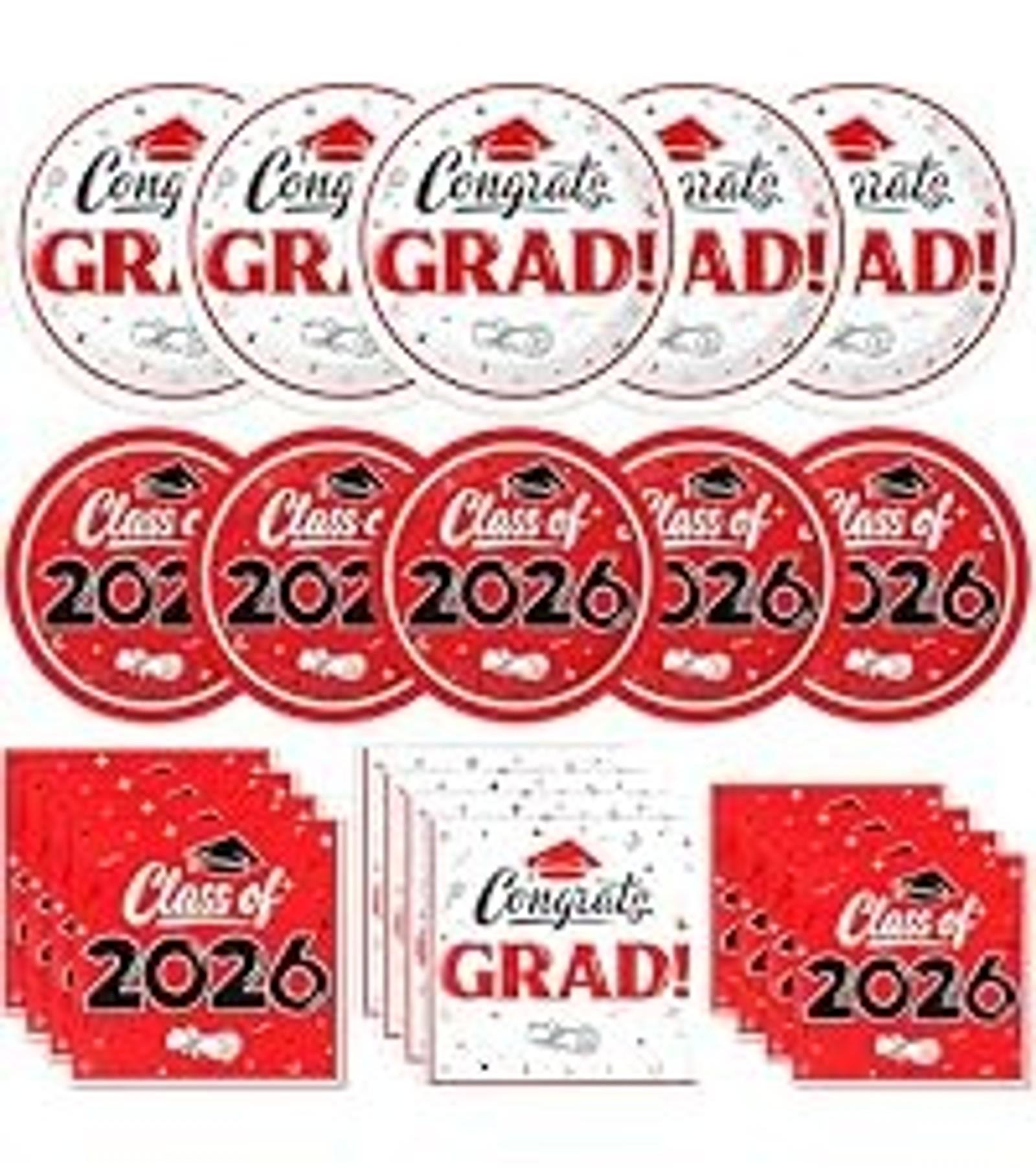 Graduation Cocktail Napkins Class of 2026 80 Pack Congrats Grad Disposable Paper Napkins for College High School Graduation Party Decorations 5x5 Inch Red
