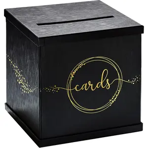 Black &  Card Box, Large 10"  Card Holder for Wedding Reception, Graduation Party, Funeral Memorial, Birthday, Bridal &  Shower, , Donation Basket, , Envelope Box with Slot