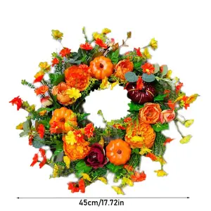 Pumpkin Design Non-Woven Simulated Artificial Wreath (45cm/17.72in) - High-Quality Decor Ornaments with Realistic Texture, Bright Color, Strong Durability, Flower Filler for Autumn Front Door, Indoor-Outdoor Home Decor