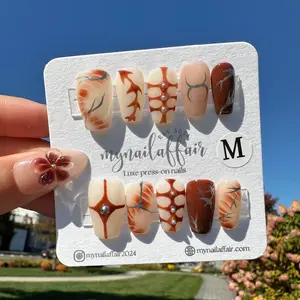 Mynailaffair Terra Veins - 10 Handmade Medium Length Square Shape Press-On Nails with Sticky Tabs & Double-Sided File Buffer Set