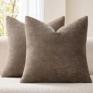 Pack of 2 Decorative Chenille Throw Pillow Covers 24x24 Inch Soft Neutral Farmhouse Textured Cushion Cases with Zipper for Couch Sofa Bedroom Living Room H