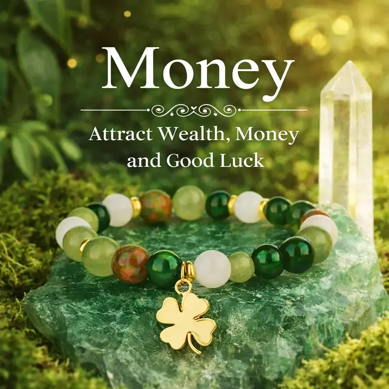 Natural Agate Stone Lucky Clover Beaded Bracelet Shamrock Chram Bracelet St Patricks Day Party Accessories Decorations