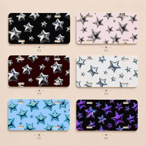 Printed 3D Metallic Star License Plate | Y2K Holographic & Chrome Puffy Star Car Decor | Cute Aesthetic Pastel Pink, Blue, Black
