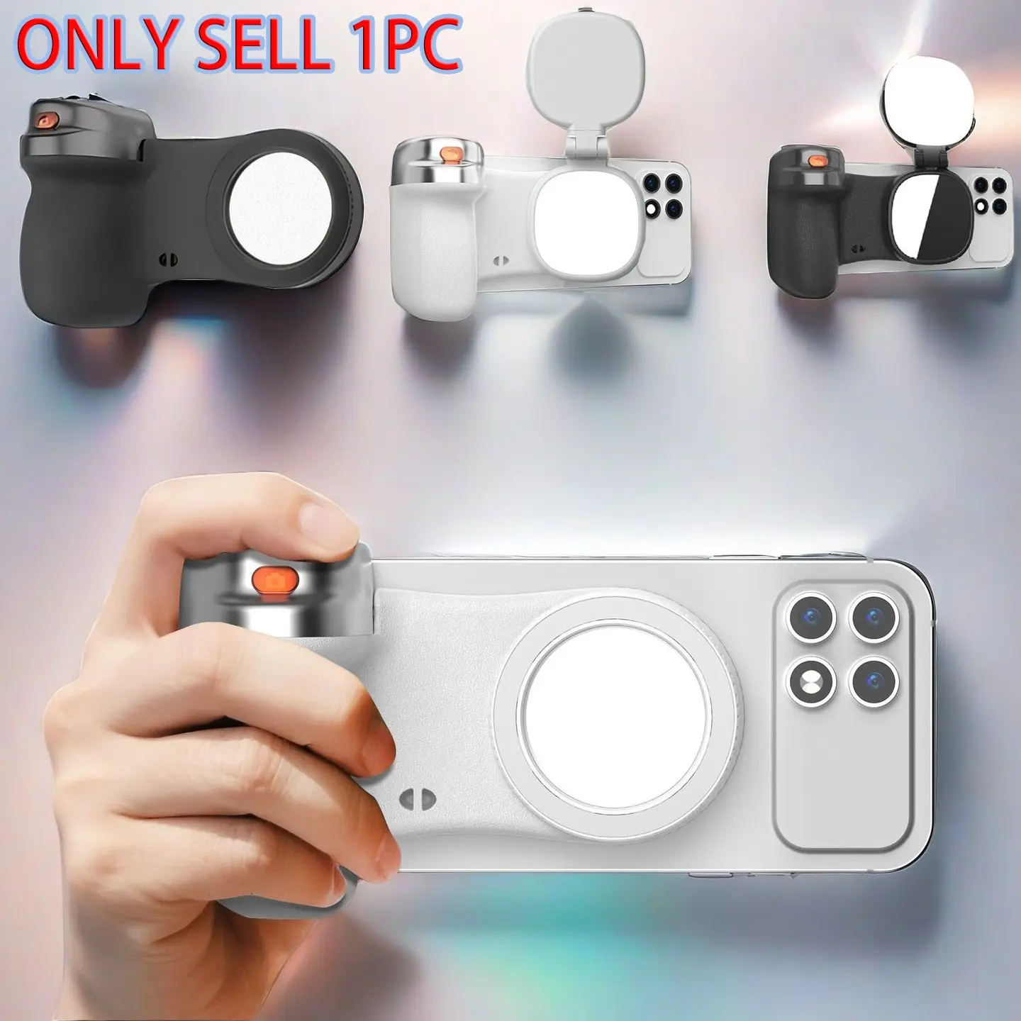 Magnetic Phone Self-Timer Holder, Selfie Stand, Portable Handheld Camera Grip with Magnetic Light, Anti-Shake Selfie Stick, USB PD Charging, Non-Battery Type, Cellphone, Smartphone Camera Accessories, Portable Selfie Accessory