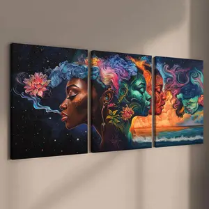 Wooden Framed Canvas Painting, 3 Counts/set Modern Art Graffiti Character Abstract Face Design Posters, Creative Design Wall Art for Home Living Room Bedroom Decor, Ornaments