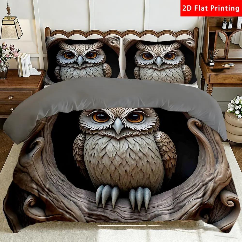2/3 Pcs 2D Flat Tree Hollow Owl Milk Velvet Duvet Cover Set Owl Themed Bedding Set Quilt Cover 1 Duvet Cover + 1/2 Pillowcases Rustic Top Sheet Decorative Bedding Bedroom Decor The Preferred Pick for Bedding