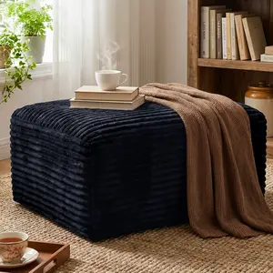 【Father's Day Gift】 Joylsle 35" Square Channel Tufted Soft Corduroy Upholstered Multi-Functional Ottoman, Use as Coffee Table Foot Rest Extra Guest Seating for Living Room Apartment Family Game Room Lounge, Sturdy High-Density Filling ，ottoman foot rest