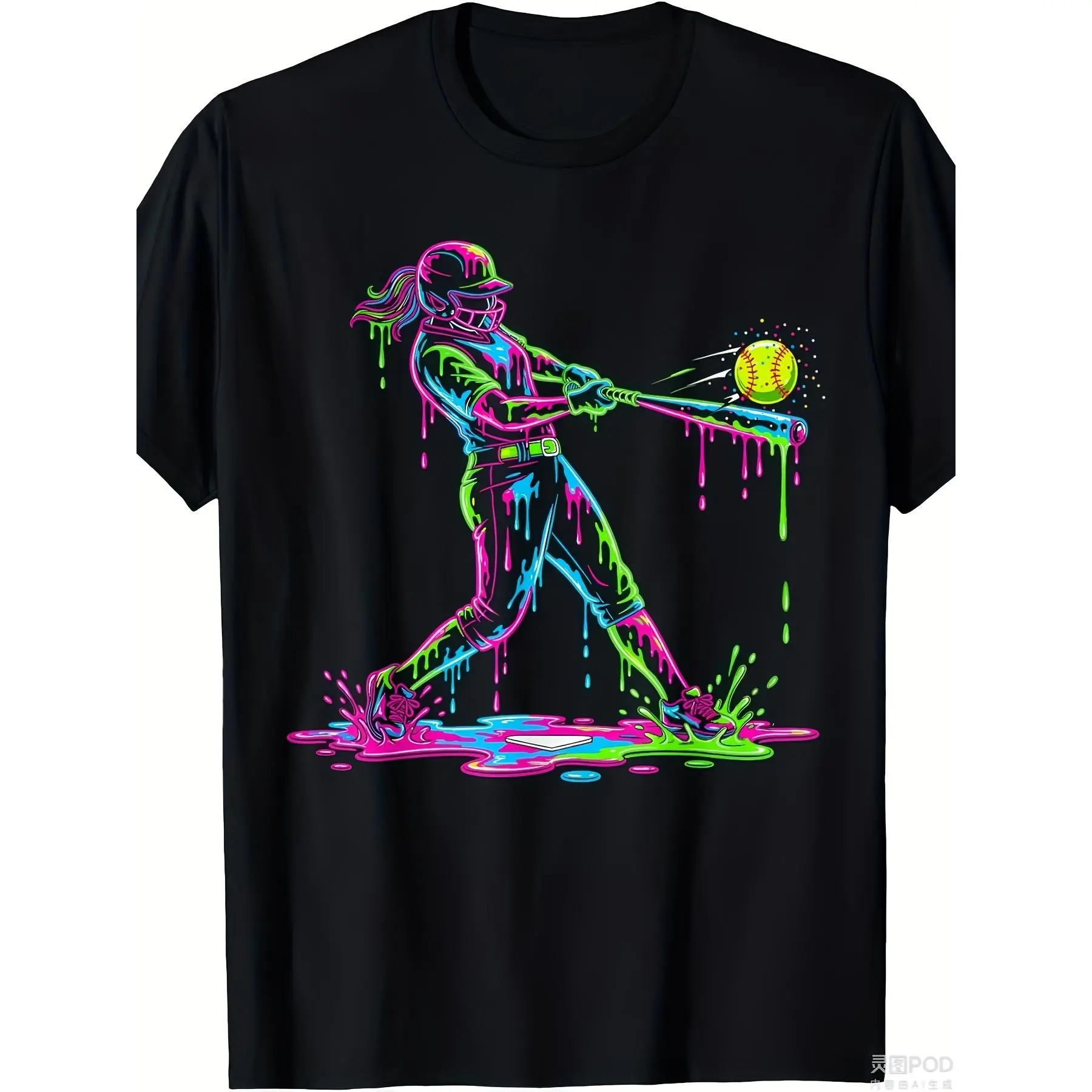 GGOR Unisex T-Shirt, Vintage Glow-in-the-Dark Graphic, Moisture-Wicking Polyester Knit Short Sleeve Top for Parties & Casual Wear, Fabric, Fit, Tshirt, Crew Neck