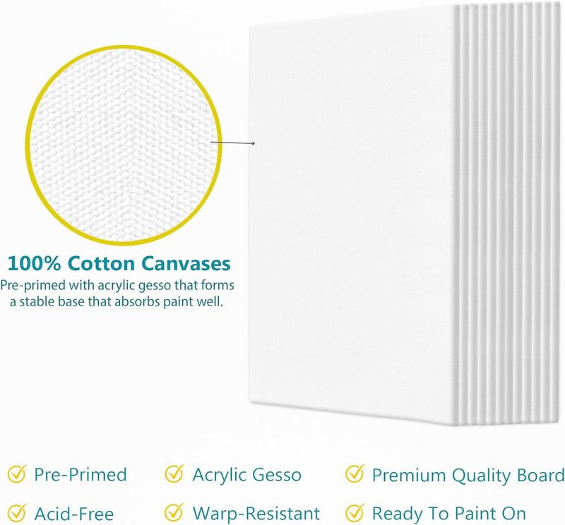 Canvases for Painting - 8x10 12 Pack Art Paint Canvas Panels Set Boards - 100% Cotton Primed Painting Supplies for Acrylic, Oil, & Watercolor Paint
