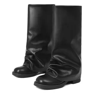 EROCALL Women's Slouchy Knee High Boots Casual Round Toe Pull On Boots Fold Over Chunky Low Heel Platform Boot Fold Over Mid Calf Flat Boots Comfortable SpringStatements