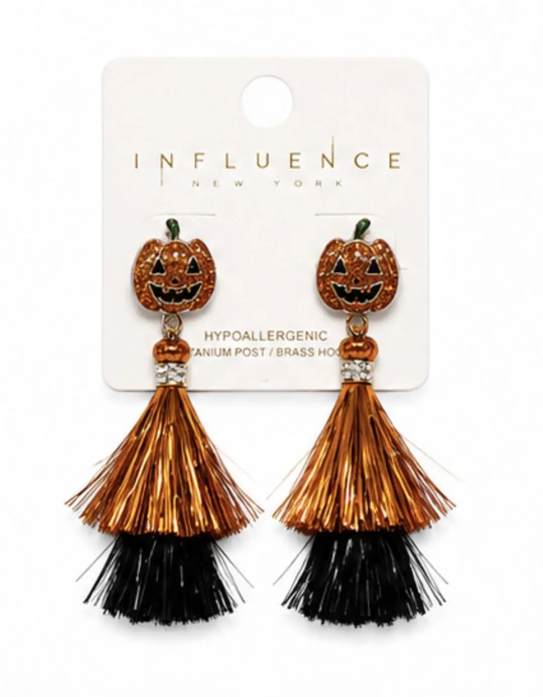 Influence Women's Halloween Tassel Drop Earrings Spider Boo Pumpkin Sparkly Tassel Earrings Hypoallergenic Titanium Post Brass Hook Festive Halloween Jewelry C3E2084