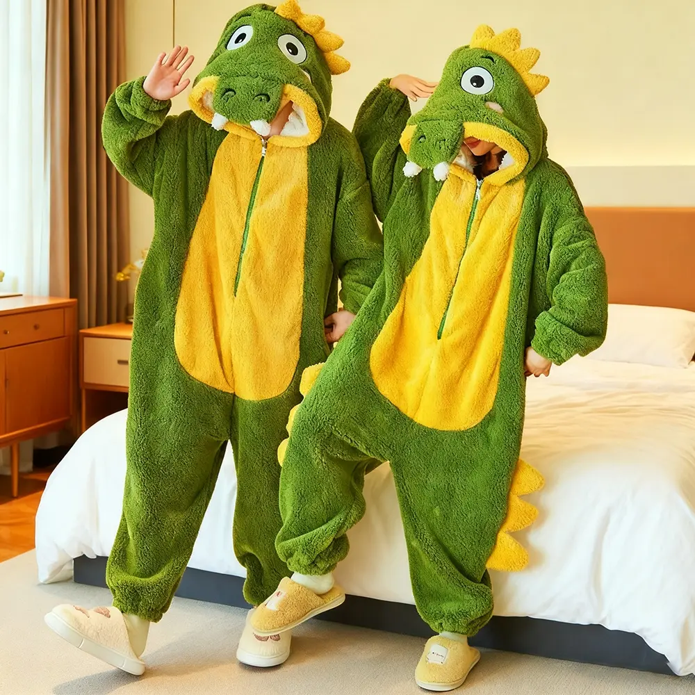 One-piece crocodile pajama, made of flannel, crocodile costume role-play, cute plush pajama, animal cartoon matching couple outdoor, thickened homewear unisex pajama, Loungewear, Onesies, Nightwear