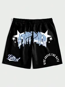 Men's Letter & Star Print Drawstring Waist Shorts, Graphic Print Shorts, Regular Fit Casual Comfy Breathable Shorts for Summer, Men's Bottoms for Daily Wear