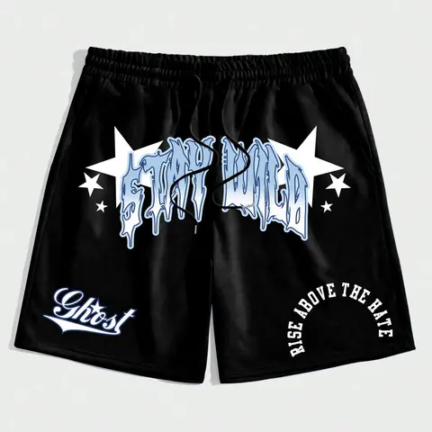 Men's Letter & Star Print Drawstring Waist Shorts, Graphic Print Shorts, Regular Fit Casual Comfy Breathable Printed Shorts for Summer, Men's Bottoms for Daily Wear