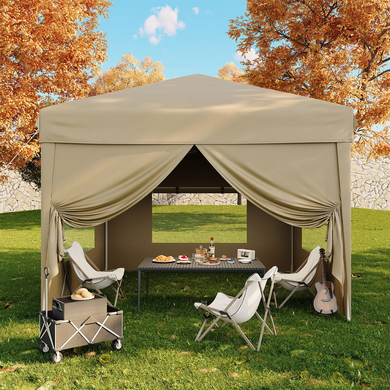10x10ft Pop Up Canopy Tent with 4 Removable Sidewalls – Outdoor Sun Shade Gazebo – 3 Adjustable Heights – Portable with Sandbags & Carry Bag – Great for Backyard, Camping, Parties, Commercial Events