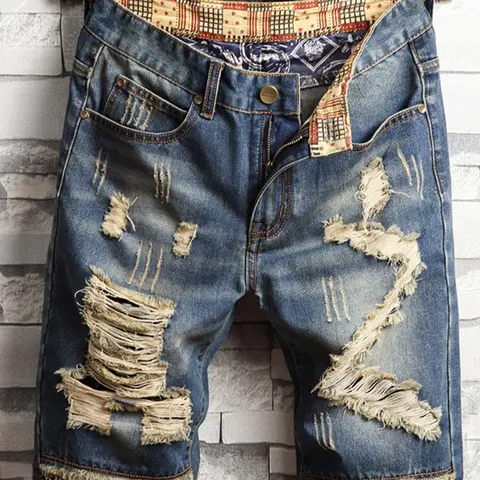 Men's Regular Fit Ripped Denim Cut Off Shorts Comfy Fashion Frayed Hem Shorts for Daily and Outdoor Wear, Men's Bottoms for Summer, Cutoff Shorts