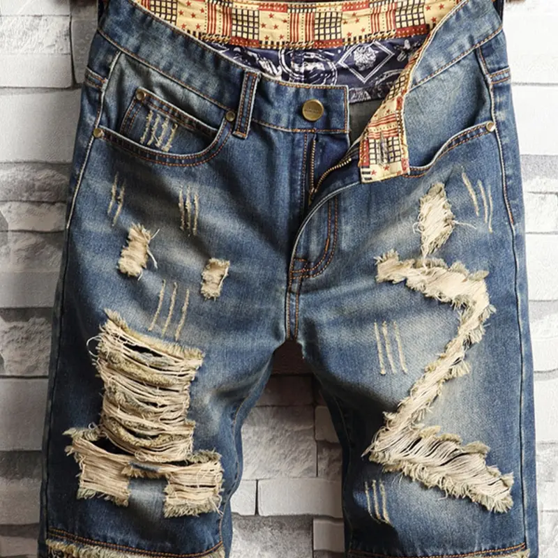 Men's Regular Fit Ripped Denim Cut Off Shorts Comfy Fashion Frayed Hem Shorts for Daily and Outdoor Wear, Men's Bottoms for Summer, Cutoff Shorts