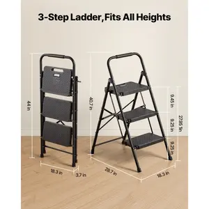 fathersdaygift  VEVOR 5 Step Ladder, Folding Step Stool with Wide Anti - Slip Pedal, Tool Tray, Dual Side Handrails, 600 lbs Capacity Portable Steel Ladder, Multi - Use for Kitchen, Home, Household and Office, BlackVEVOR Super Brand Day