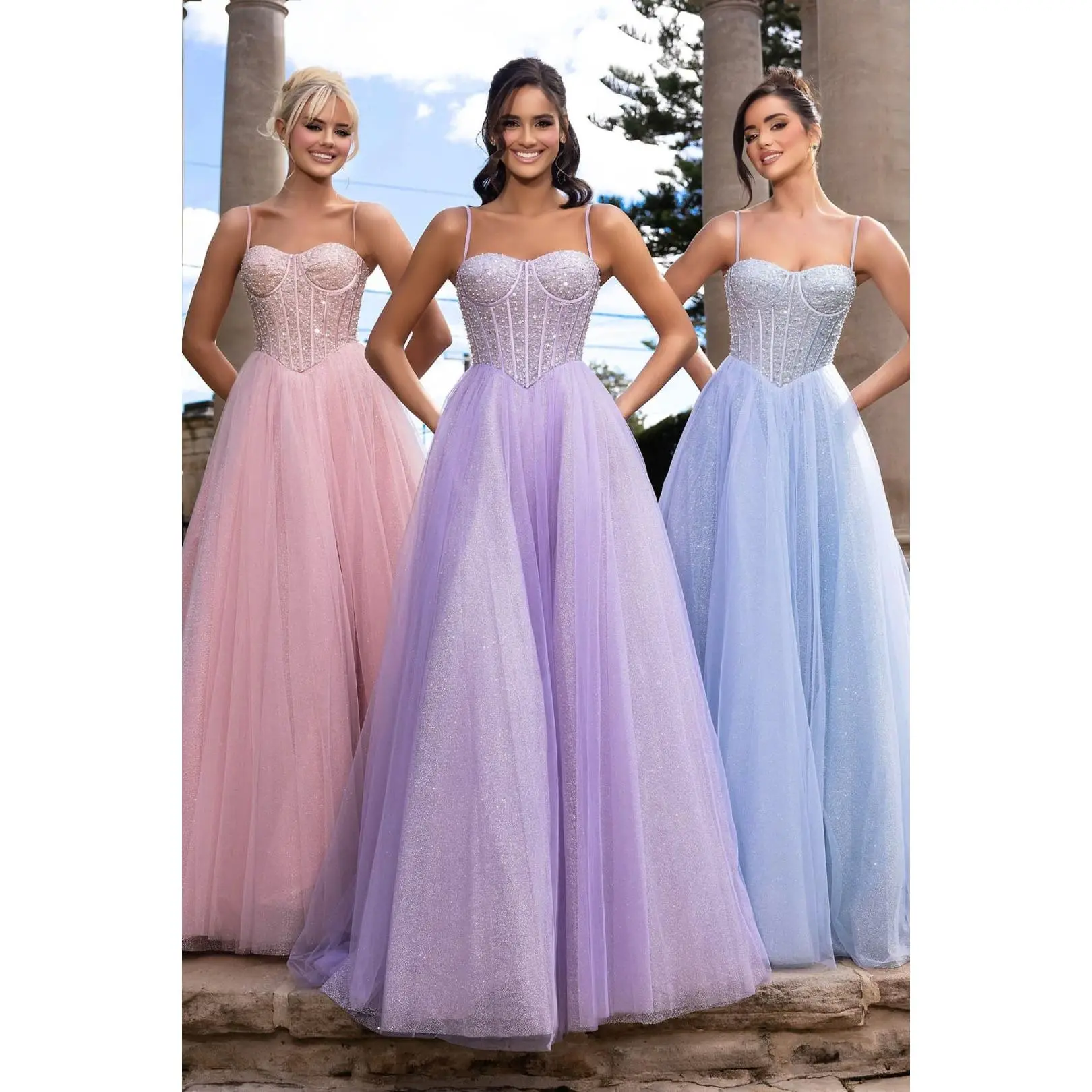 Portia & Scarlett PS25311 Spaghetti Straps A-Line Beaded Glitter Prom Ball Gown