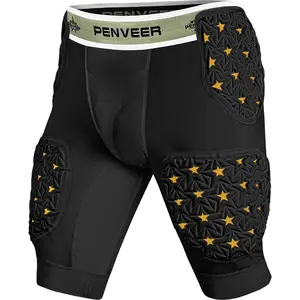 5-Pad Adult Men's Football Girdle with Cup Pocket, 2-Tone Integrated Hip Thigh & Tailbone Pads for Maximum Protection, Men's Padded Compression Shorts
