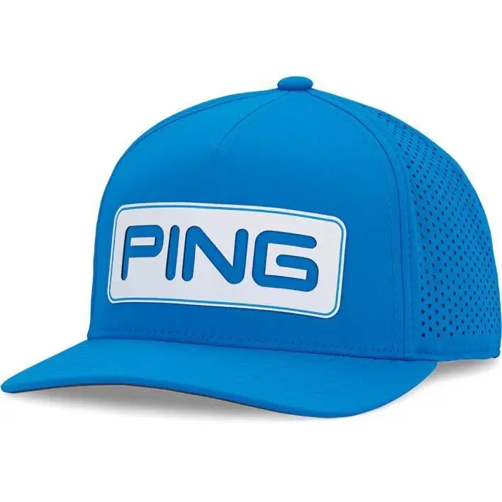 Ping Men's 2026 Tour Vented Delta Adjustable Hat | PING Trucker Golf Hat – Mesh Back Cap in Black, White & Blue Breathable & Stylish Design