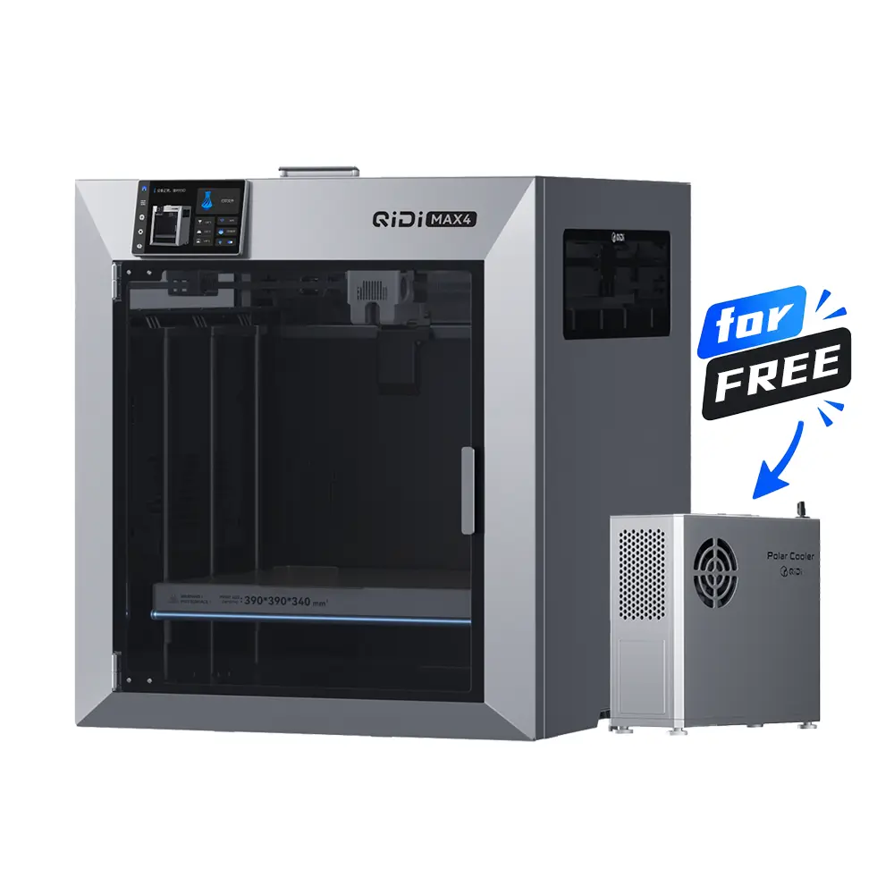 QIDI Max4 3D Printer, 390×390×340mm Build Volume, 65℃ Heated Chamber, 370℃ Nozzle, Dual Z Lead Screws, Max 800mm/s High Speed, Auto-leveling, AI camera, Polar Cooler Optional, Multi-materials